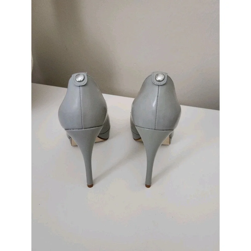Michael‎ Kors Womens Gray Leather Open Toe Slip On Platform Pumps Size 7